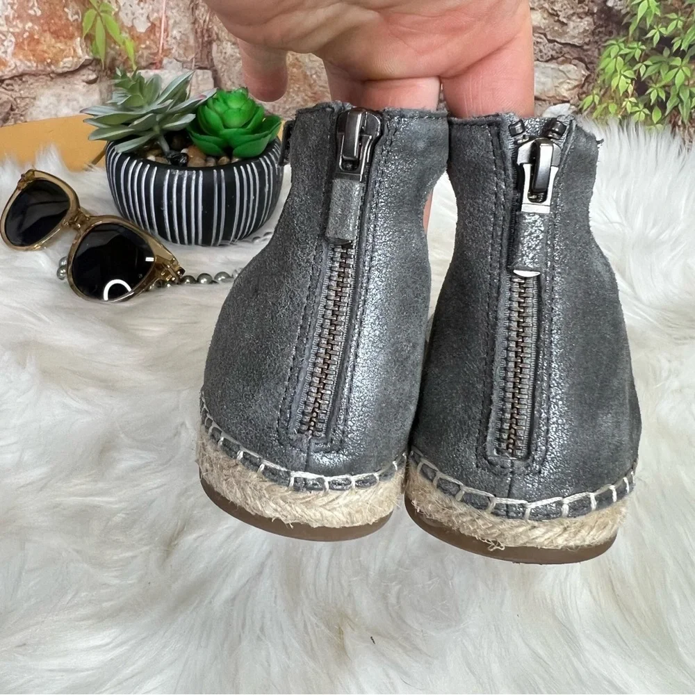 EILEEN FISHER Coastal Luxury Nubuck Gray Ankle-Strap Espadrilles, 7.5